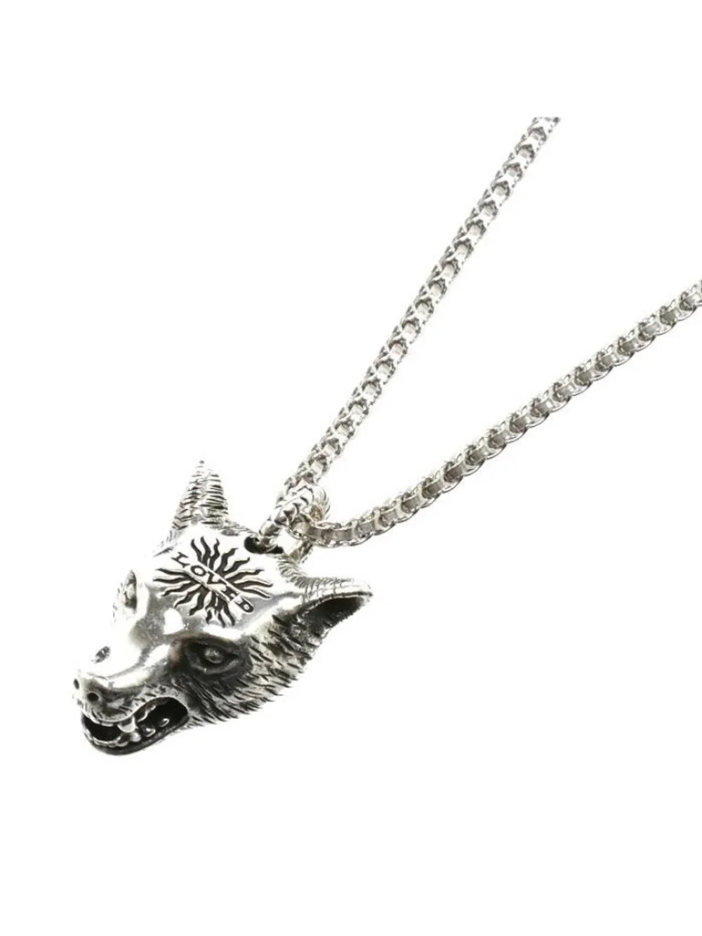 Gucci 925 Sterling Silver Anga Forest Wolf Head Necklace 50.5 56